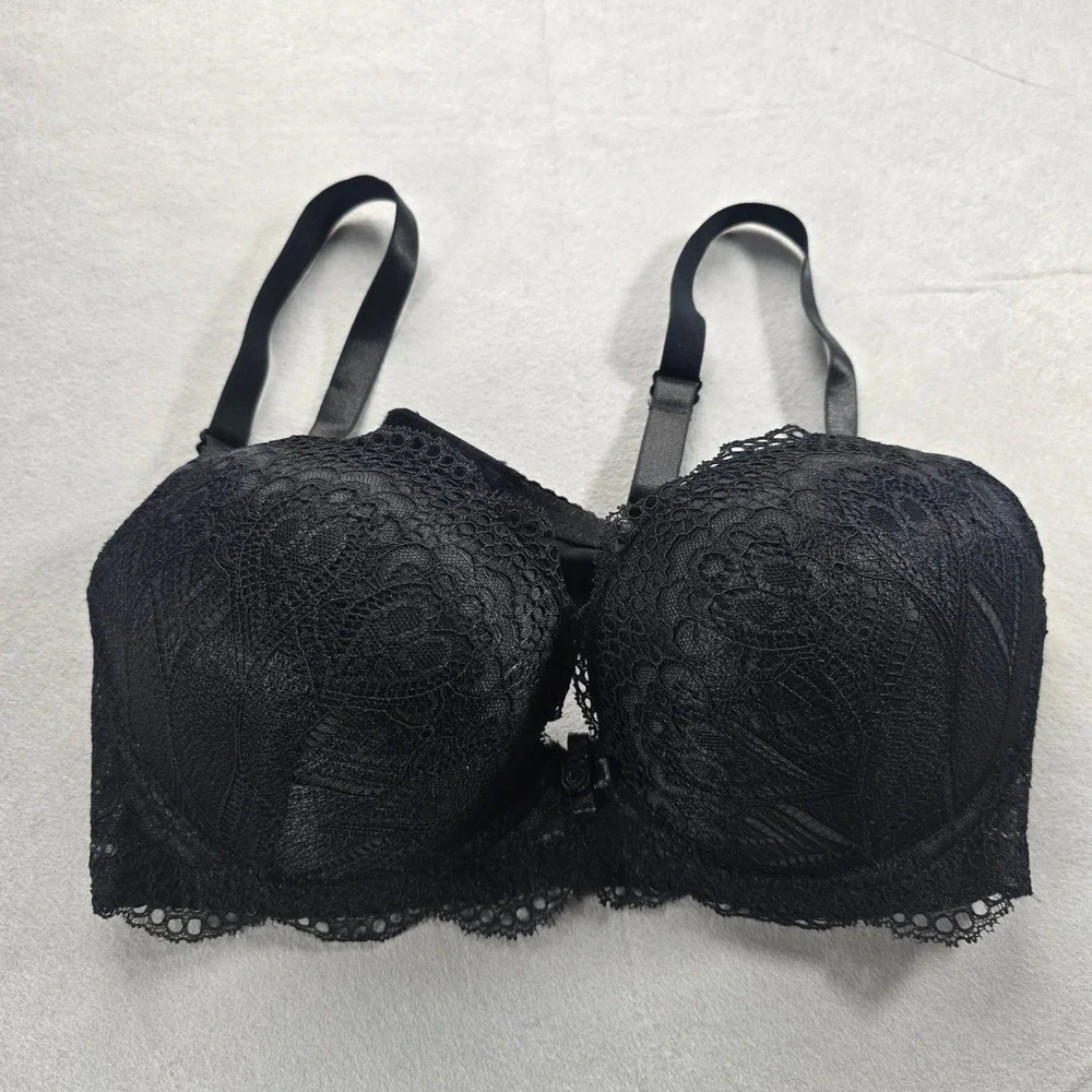Rene Rofé Floral Lace Push Up Bra Set • 2pk Black & Tan 38C • Romantic Feminine